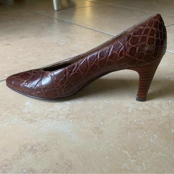 ‼️OFFERS Vintage Genuine Alligator Skin Heels Petra Italy 4.5 HTF Burgundy - Picture 9 of 16